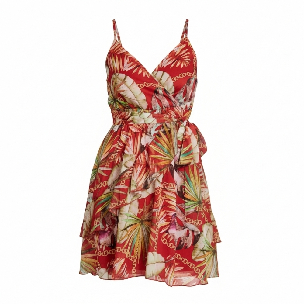 Guess Red and Green Floral Mini Dress